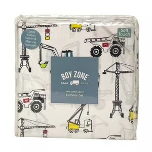 BOY ZONE FULL 4 PC Soft Cotton Sateen Neon Construction Vehicles Sheet Set NEW
